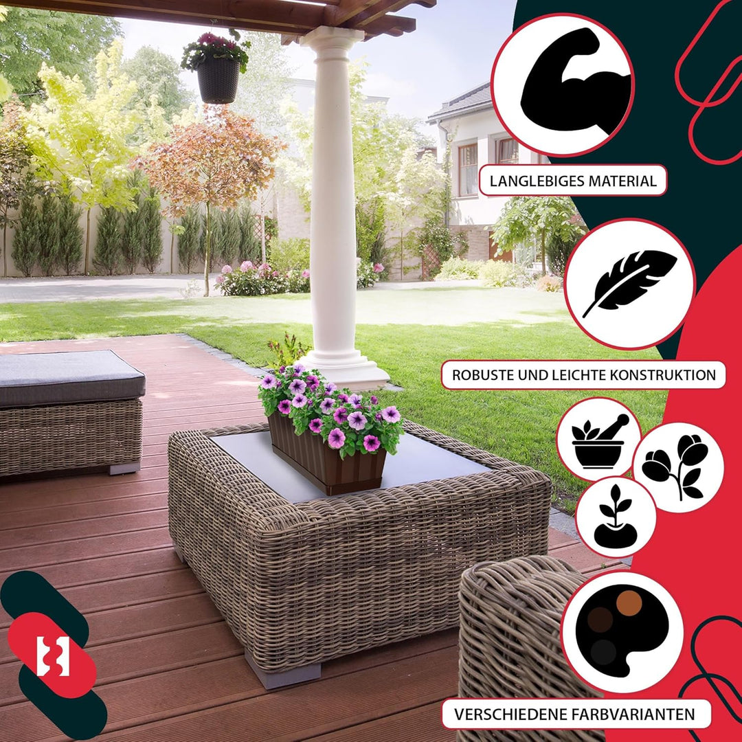 KOTARBAU® 4er Set Blumenkasten - Blumentopf für Balkon - 40 x 18 x 14 cm - Braun - Balkonkasten Balk