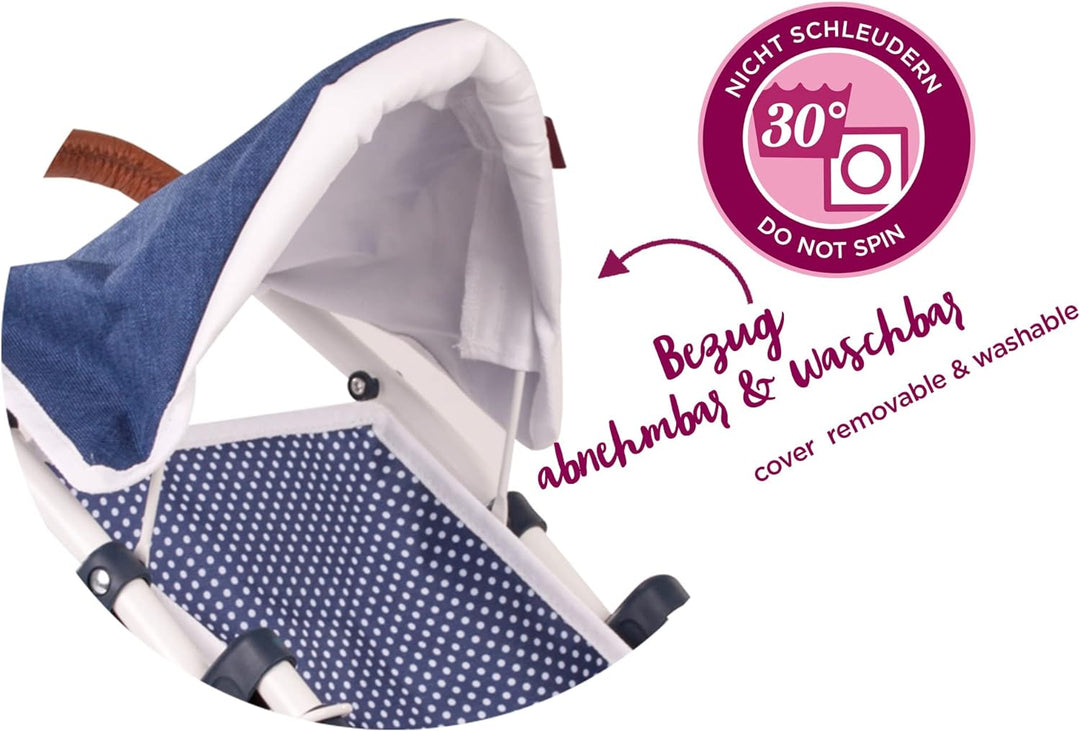 Götz 3403081 3-Rad Puppen-Buggy Denim Dots Puppenwagen - passend für alle Götz Puppen bis 50 cm mit