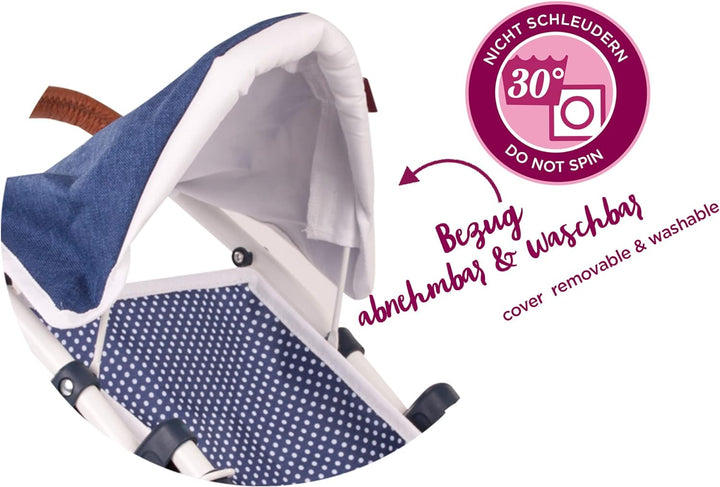 Götz 3403081 3-Rad Puppen-Buggy Denim Dots Puppenwagen - passend für alle Götz Puppen bis 50 cm mit