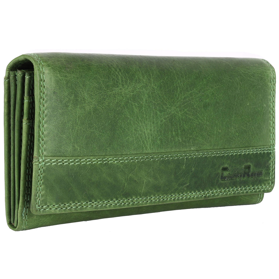 Echtleder Damen Geldbörse Hochwertig Vintage RFID Schutz inklusive Leder Schlüsselanhänger GB-4 Gree