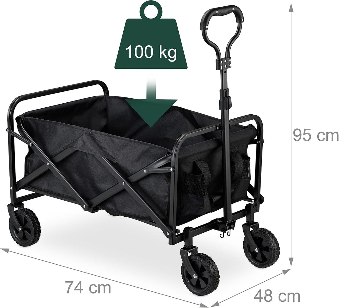 Relaxdays Bollerwagen, faltbar, 100 kg, Teleskopgriff, Gummireifen, Transportwagen Einkauf, Camping,