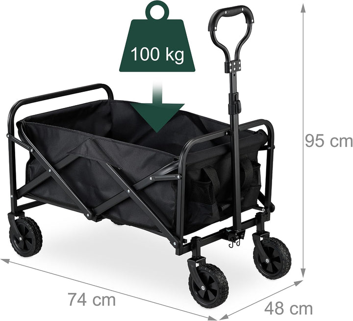 Relaxdays Bollerwagen, faltbar, 100 kg, Teleskopgriff, Gummireifen, Transportwagen Einkauf, Camping,