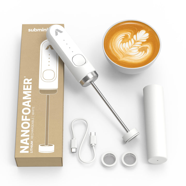 Subminimal NanoFoamer White Special Edition Lithium Handheld Milk Foamer; Make Premium Microfoamed M