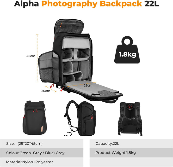 K&amp;F CONCEPT Kamerarucksack, Fotorucksack für Fotografen, Kamerarucksack mit 15.6 Zoll-Laptopfach, ko