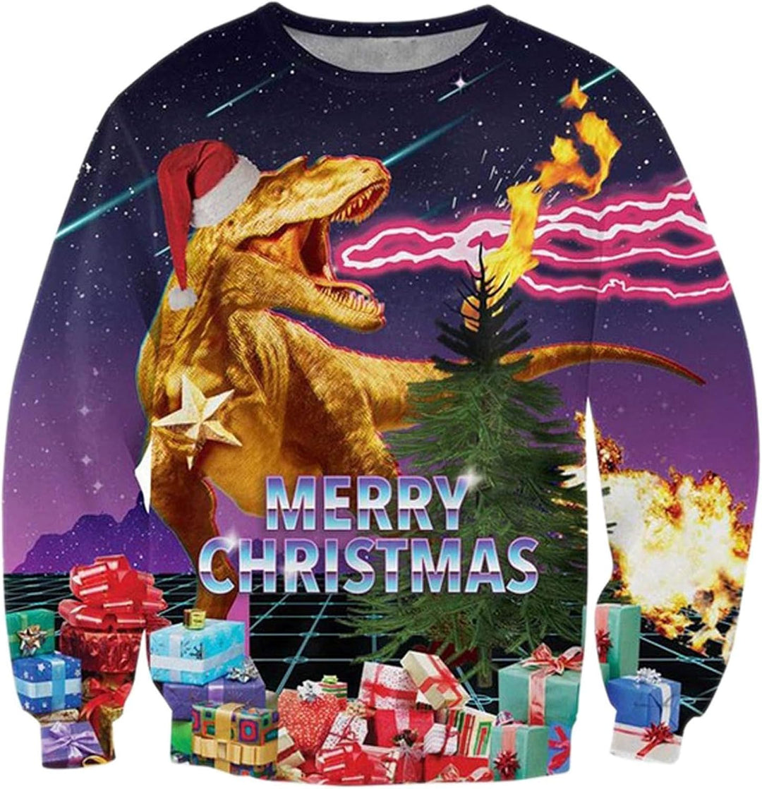 ALISISTER Hässliche Weihnachtpullover 3D Gedruckt Weihnachten Jumper Sweatshirt Langarm Ugly Christm