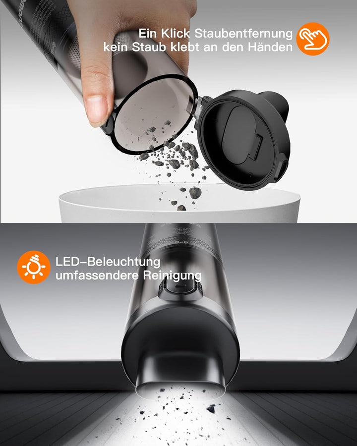 tomons Handstaubsauger, 14000PA Kabelloser Handstaubsauger mit LED-Licht, 3-in-1 Autostaubsauger mit