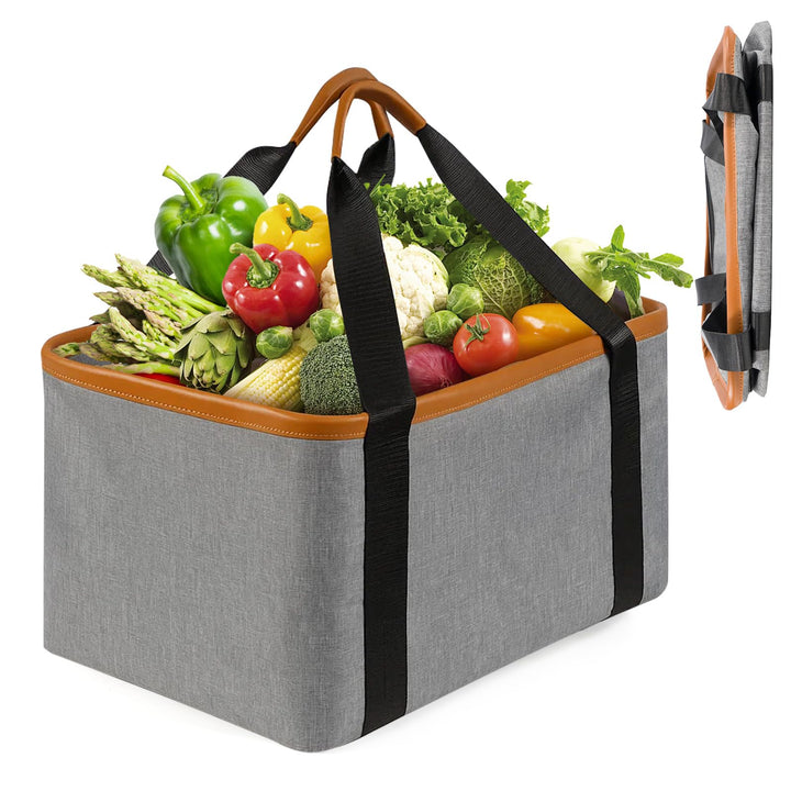 Faltbare Einkaufstasche, 30L Grosse Kapazität Einkaufskorb mit veganem Ledergriff, wasserdichte Oxfo