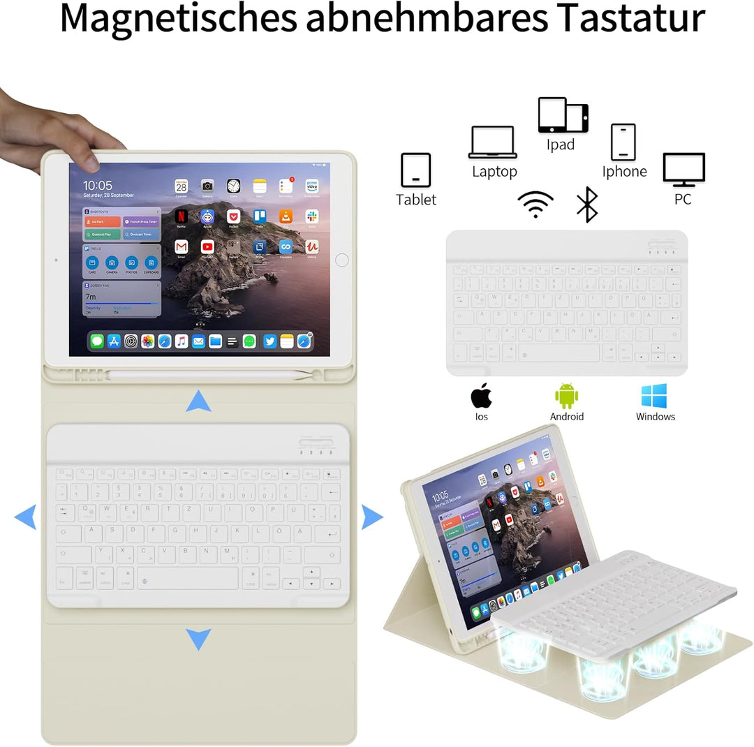 Tastatur Hülle für iPad 9. Generation 10,2 Zoll mit Stifthalter, Magnetisch Bluetooth Abnehmbarer Ta
