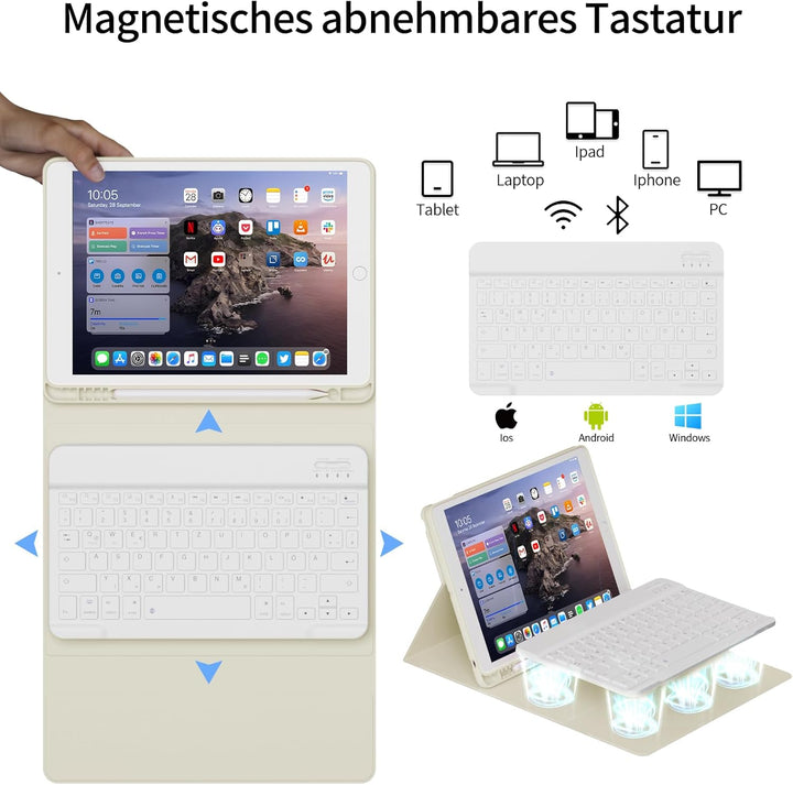 Tastatur Hülle für iPad 9. Generation 10,2 Zoll mit Stifthalter, Magnetisch Bluetooth Abnehmbarer Ta