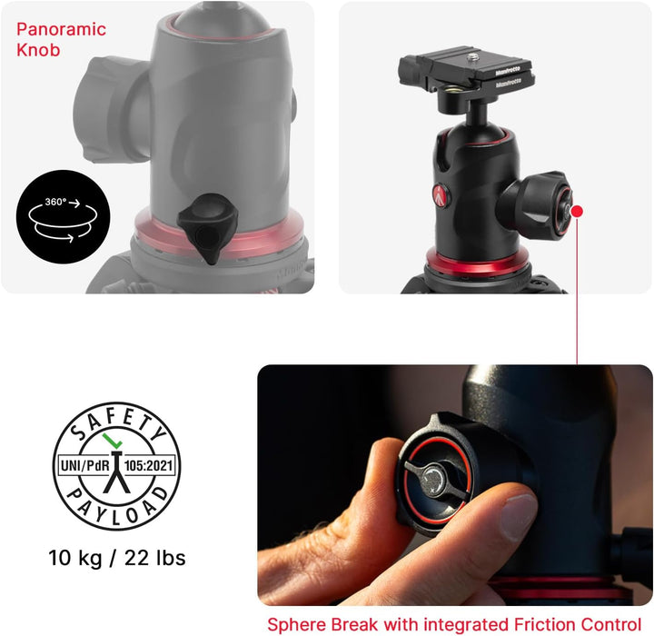 Manfrotto 290XTRA Kamerastativ Aluminium mit Kugelkopf 496, 3 Segmente, 4 Winkel, Schnellverschlüsse