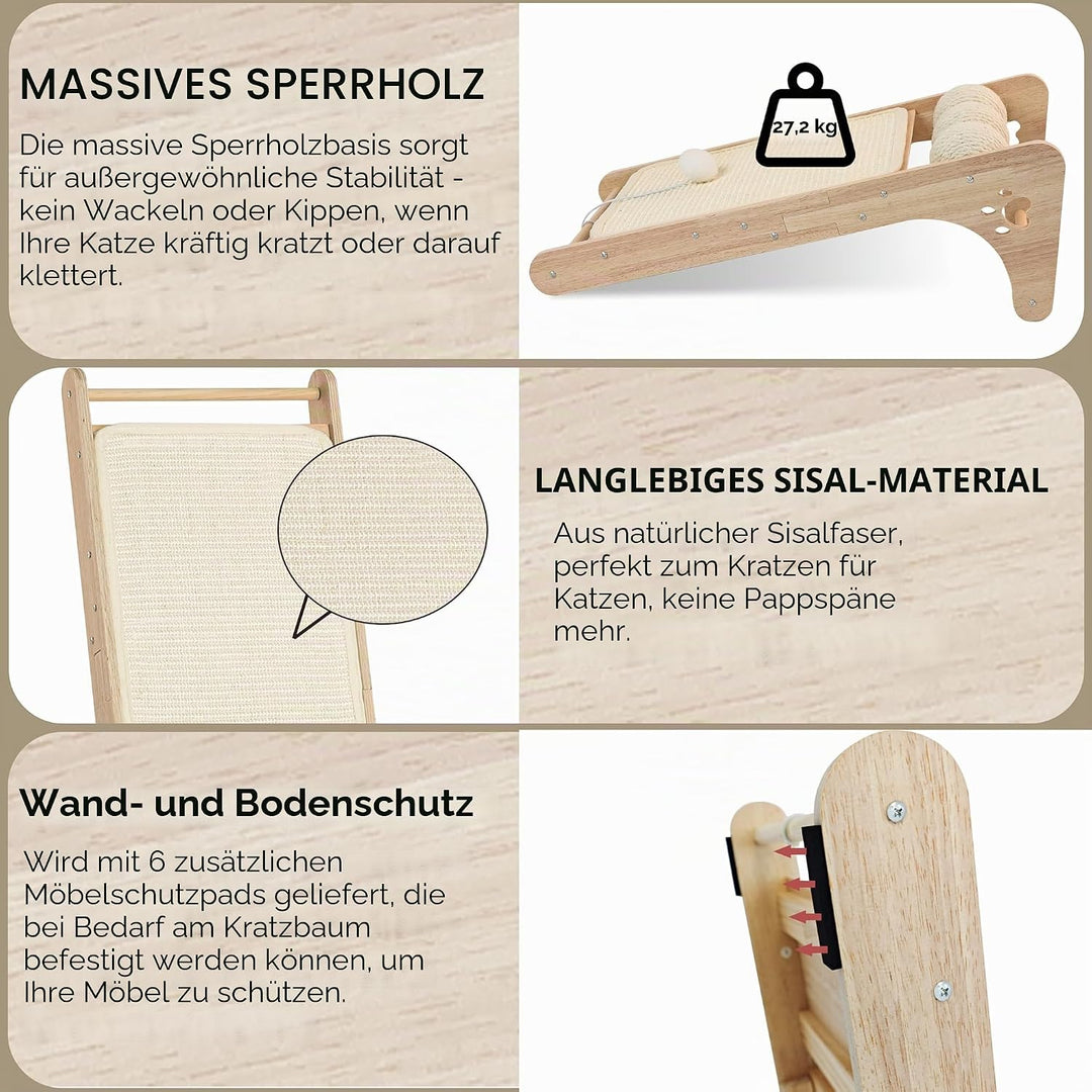 Kratzbrett Katzen, Sisal Kratzbretter Katze mit Sisal Kratzbällen, Kratzmatte mit Rampe für Wohnungs