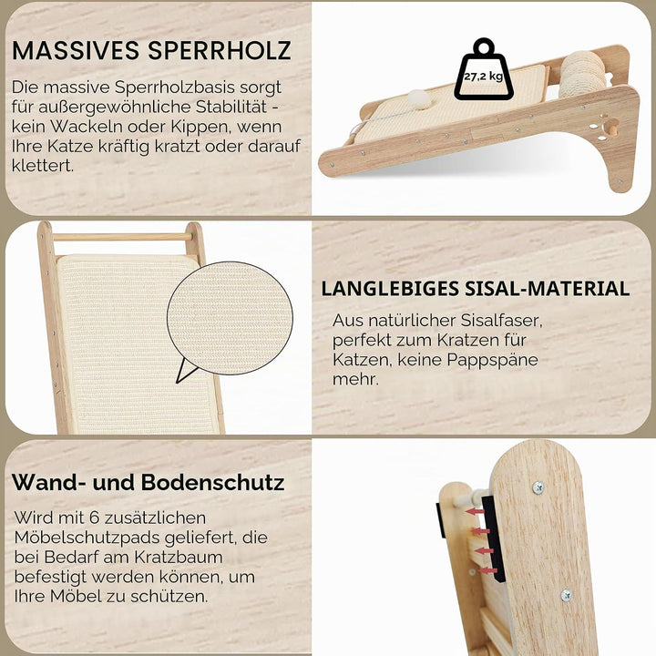 Kratzbrett Katzen, Sisal Kratzbretter Katze mit Sisal Kratzbällen, Kratzmatte mit Rampe für Wohnungs