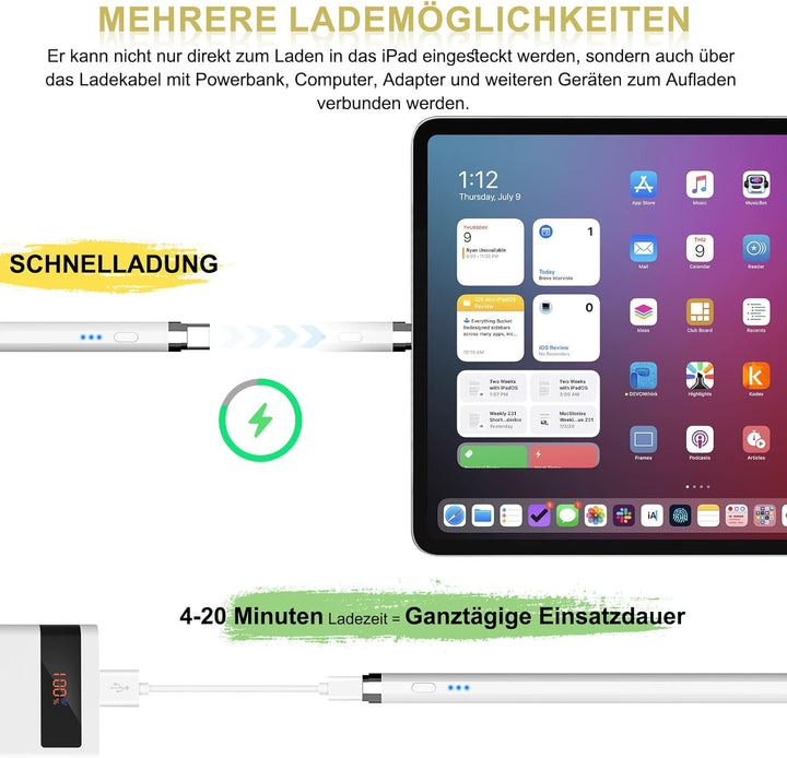 Pencil 1. Generation für iPad, Stift für iPad mit USB-C Schnellladung & Handfläche Ablehnung & Neigu