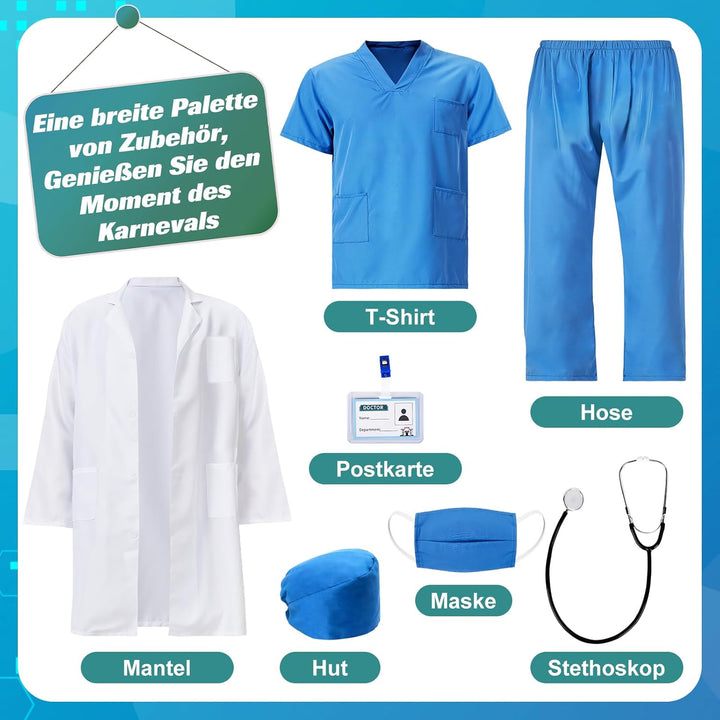 Charmofun Arzt Kostüm für Erwachsene, Arzt Kostüm Karneval, Chirurg Arztkittel, Doktor Kostüme Inklu