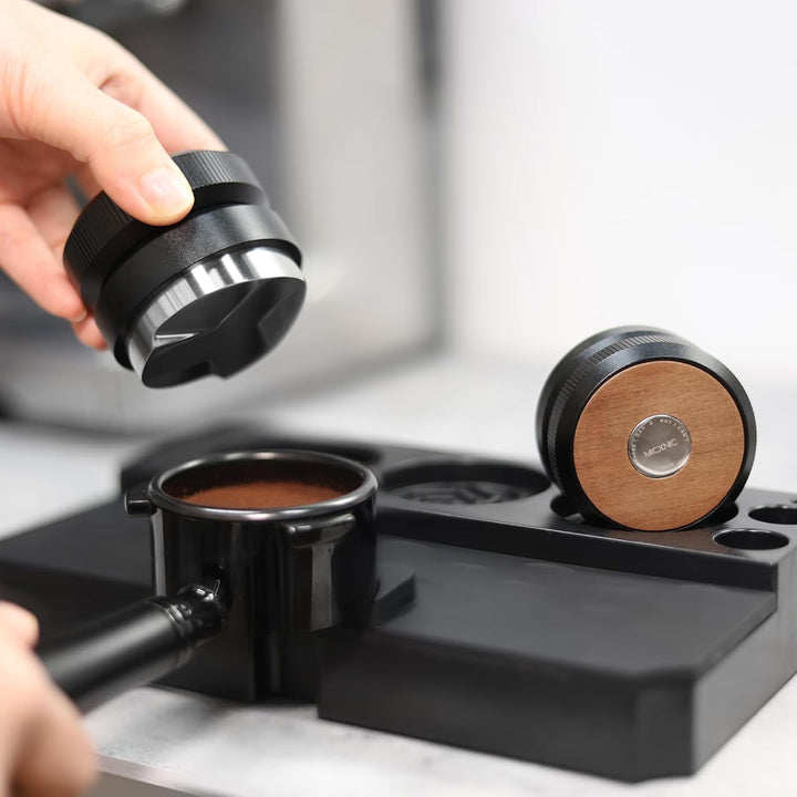 Espresso Leveler 58mm, Walnuss Oben Coffee Distributor für 58mm Siebträger, Höhenverstellbar Espress