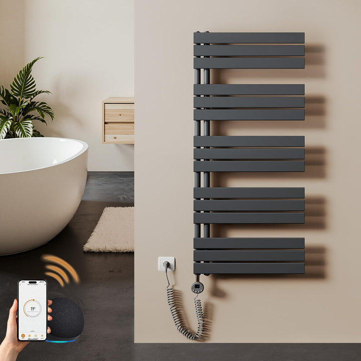 S'AFIELINA Badheizkörper Elektrisch 1320×600mm Anthrazit, 800W Handtuchheizkörper Elektrisch mit The