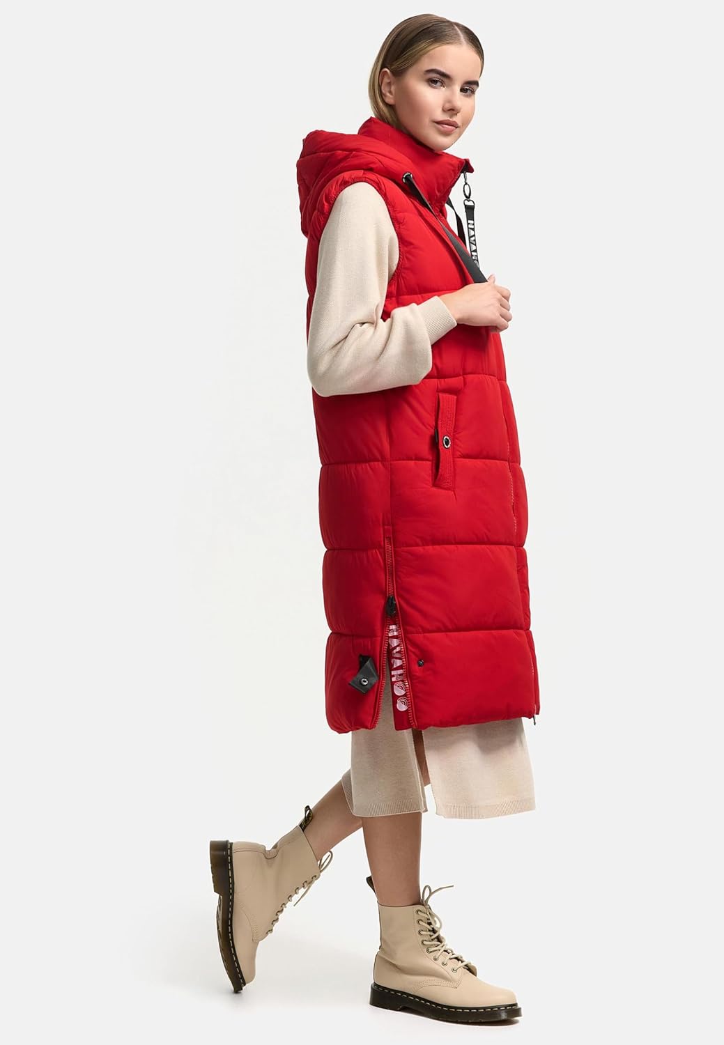 Navahoo Damen ärmellose lange Outdoorweste warme Winterjacke Schnuffelchen XS-3XL XS Salsa Red, XS S