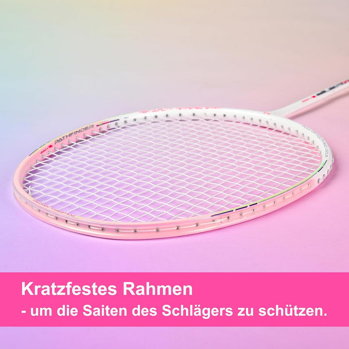 Badminton Set mit 2 Graphit Schläger - Kratzfestes Design - Federball Set für Erwachsene Incl. Feder
