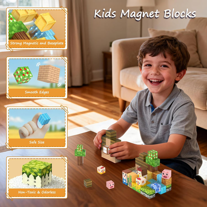 Magnetische Bausteine, Mini Magnet Bausteine mit Tragbaren Box 54 PCS, Travel Set für Kinder Jungen