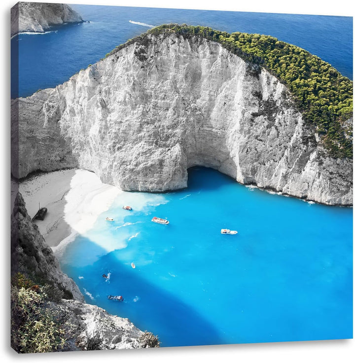 Pixxprint Steile Bucht im Mittelmeer schwarz/weiss, Format: 70x70 als Leinwandbild, 70x70