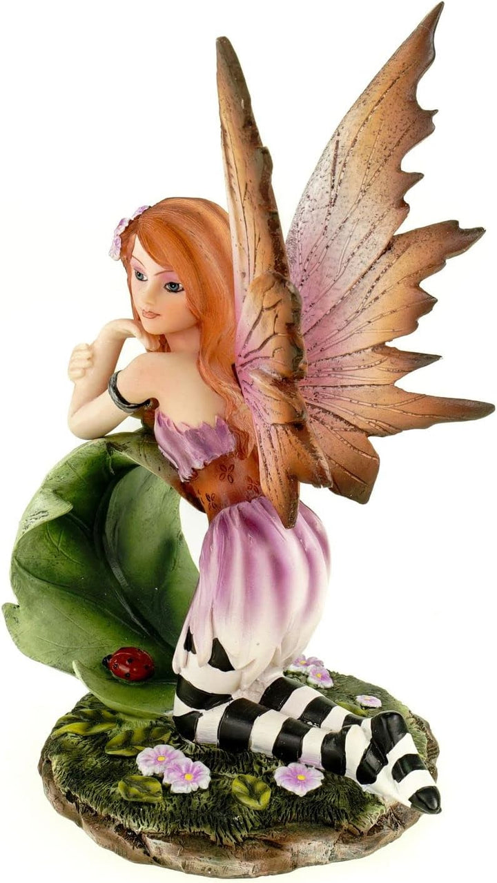 Vogler Fee Foglia stützt Sich auf Blatt mit Ringelstrümpfen an 18 cm Figur Fee Fantasy Fairy Elfe