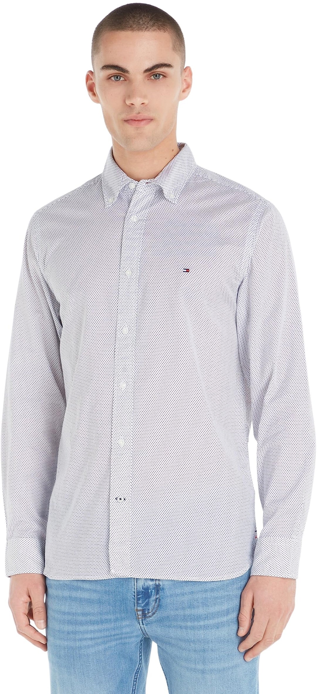 Tommy Hilfiger Herren Core Flex Mini Geo PRT Rf Shirt Freizeithemden S Weiss (White / Carbon Navy),