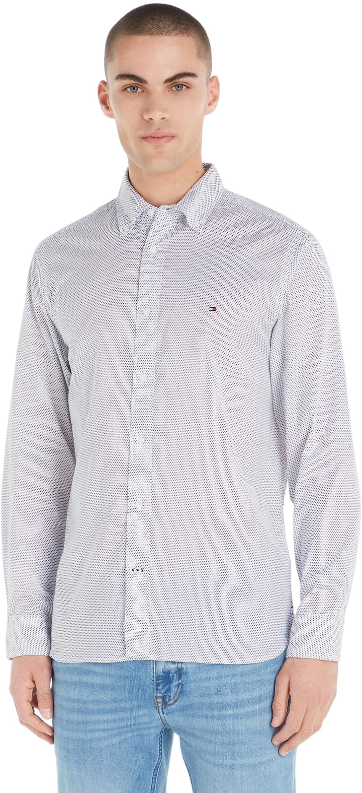 Tommy Hilfiger Herren Core Flex Mini Geo PRT Rf Shirt Freizeithemden S Weiss (White / Carbon Navy),