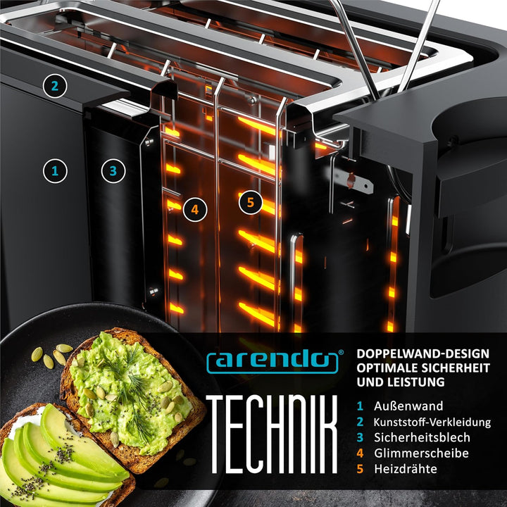 Arendo - Touch Toaster 2 Scheiben Edelstahl - Touchpanel - digital Display Restzeitanzeige - 800 W –