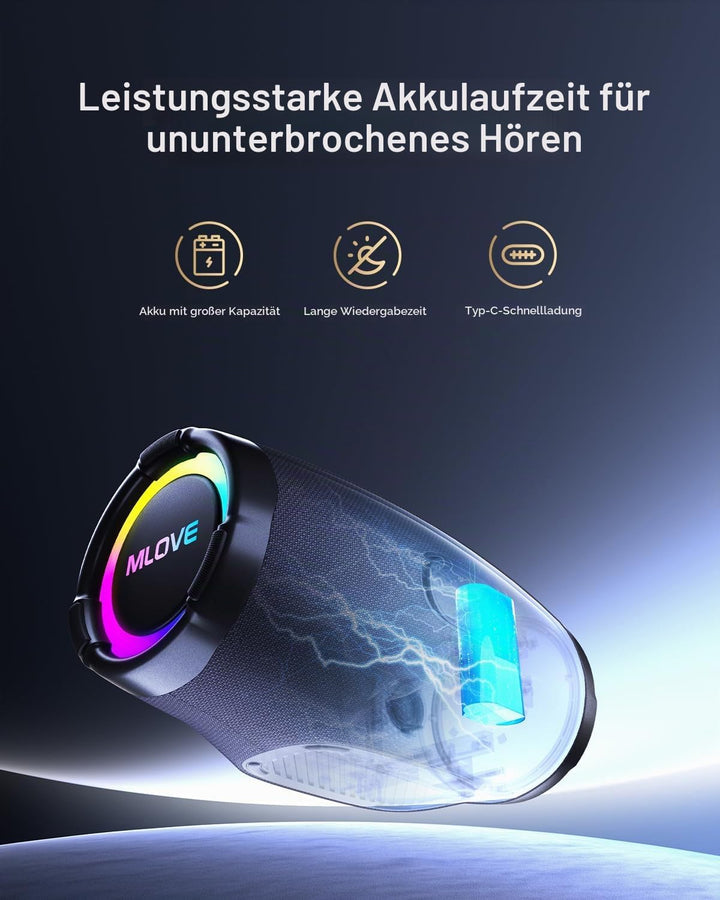 MLOVE E90 80W Bluetooth-Lautsprecher Outdoor-Boombox mit RGB-Lichtern, IP65 Wasserdicht, TWS &amp; Stere