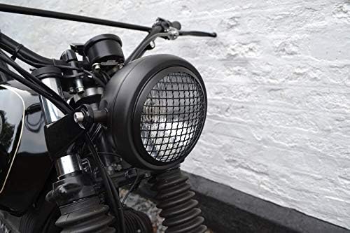 Schwarz Motorrad 6" Scheinwerfer mit Netz Grill H4 55W für Projekt Fahrrad, Cafe Racer, Scrambler