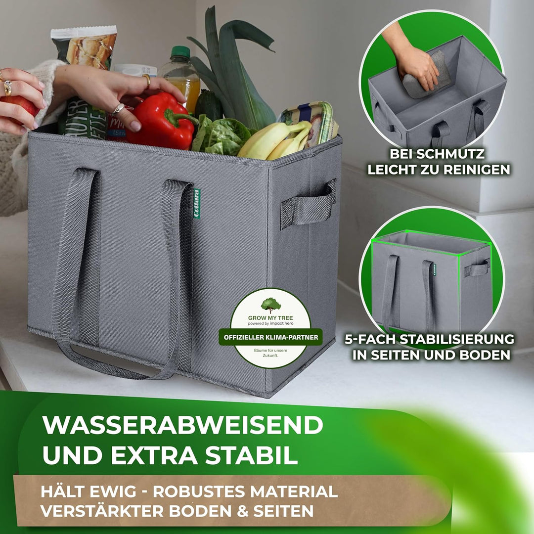 COTTARA® grosse Einkaufstasche faltbar 3er Pack & Obstnetz – stabiler grosser Einkaufskorb faltbar m