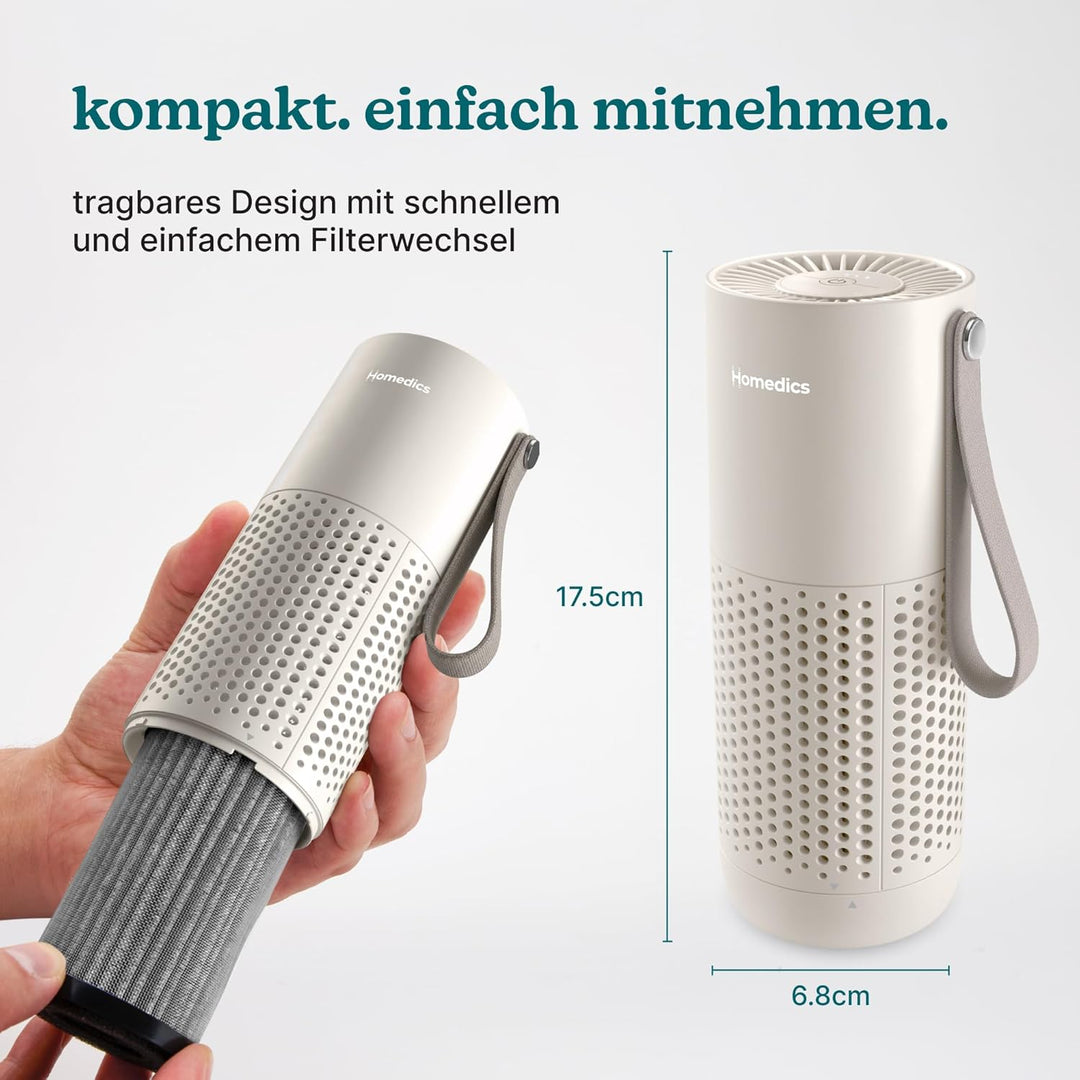 Homedics WhisperPure Mini Luftreiniger mit HEPA-Typ-Filter für Allergiker, Schlafzimmer & Auto - Tra