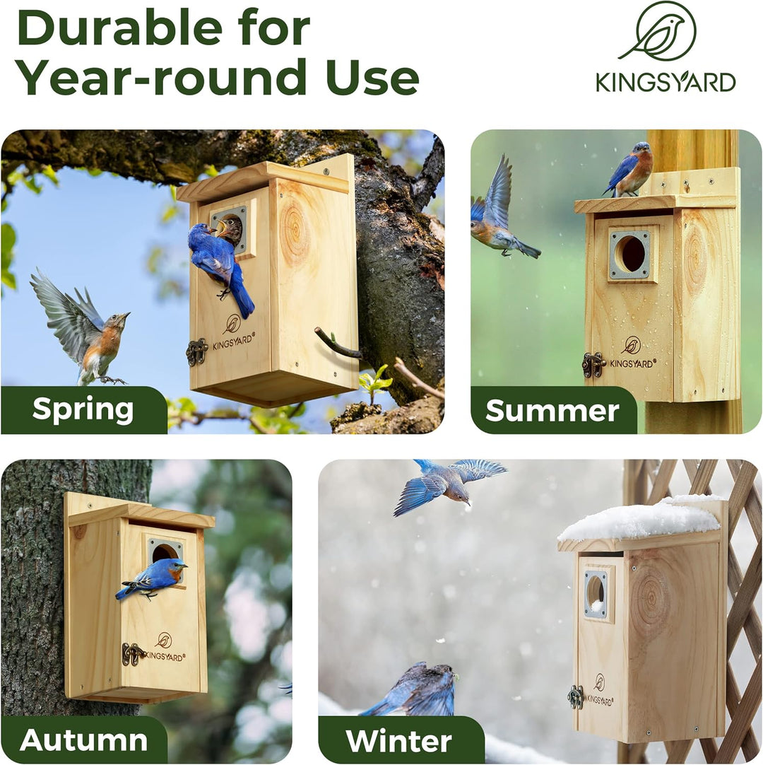 Kingsyard Blaues Vogelhaus für draussen - Klassisches Holz-Vogelhaus mit Raubtierschutz für Blaukehl