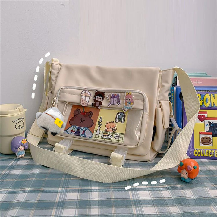 Modische Umhängetasche mit niedlichen Accessoires Casual Nylon Messenger Bag Leichte Handtasche und