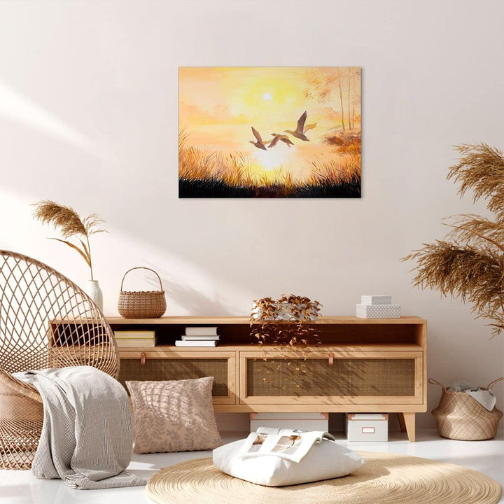 Bilder auf Leinwand Vogel Natur Wasser Leinwandbild mit Rahmen 70x50cm Wandbilder Dekoration Wohnzim