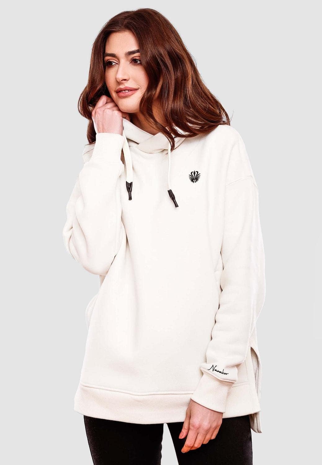 Navahoo Damen Sweatshirt Kapuzenpullover Oversize Long Hoodie Silberengelchen S-XXL S Offwhite, S Of
