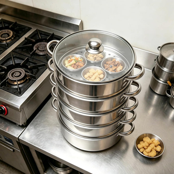 Dampfgarer Zum Kochen, Edelstahl 5 Etagen, Dampfgarer Topf Induktion, Gemüs