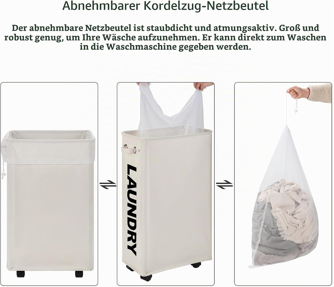 DOKEHOM 29-Inches Grossen Faltbare Wäschekörbe mit Rad, Zusammenklappbaren Wäschesäcke, Kleider Tasc