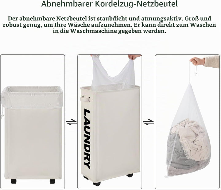 DOKEHOM 29-Inches Grossen Faltbare Wäschekörbe mit Rad, Zusammenklappbaren Wäschesäcke, Kleider Tasc