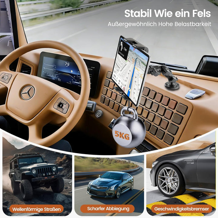 OHLPRO Tablet Halterung Auto, Tablethalterungen LKW 360° Drehung Verstellbarer Verbund Arm Bohrbasis