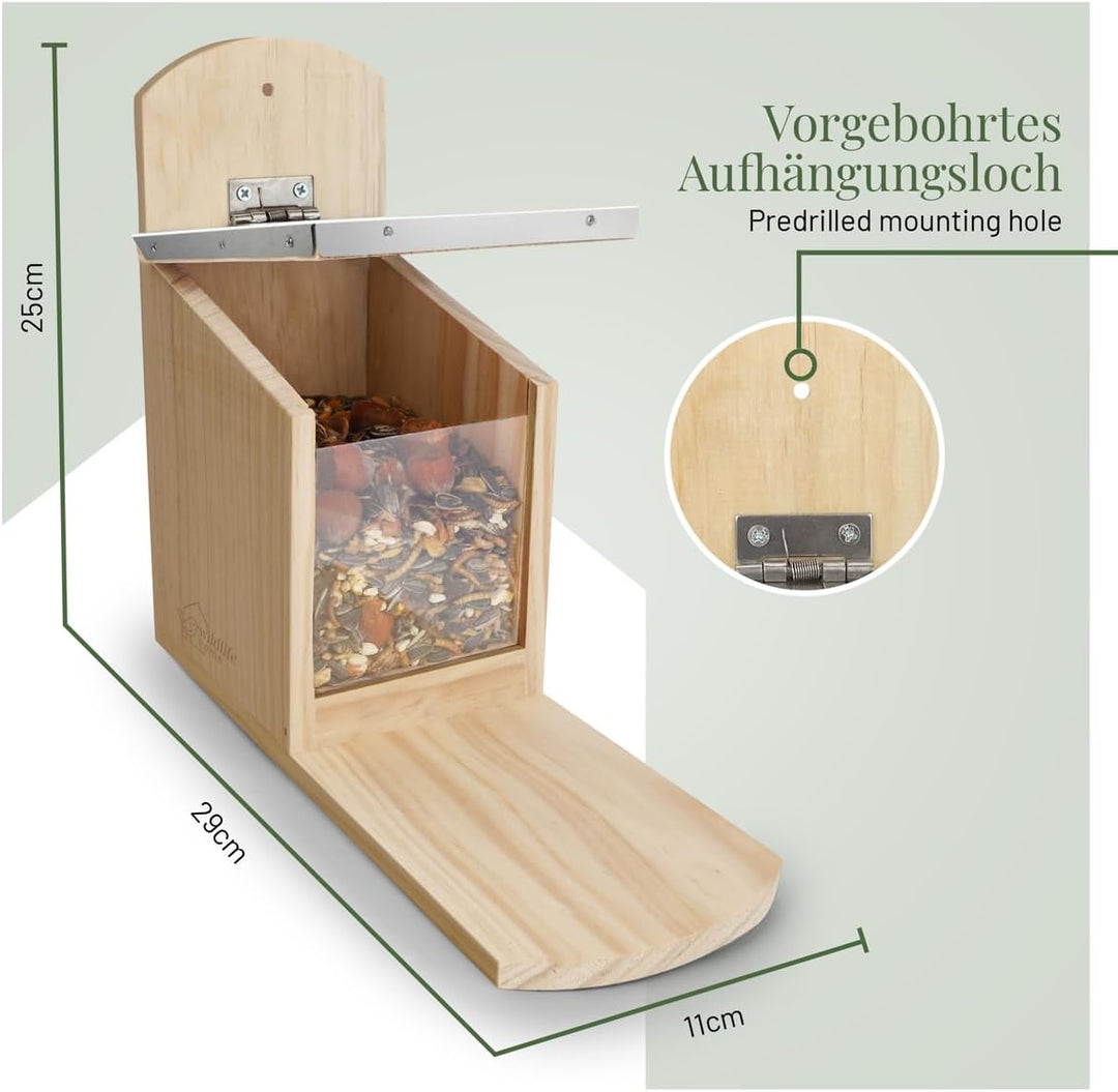 WILDLIFE HOME Eichhörnchen Futterhaus mit Metalldach I Futterstation aus verschraubtem Massiv-Holz I