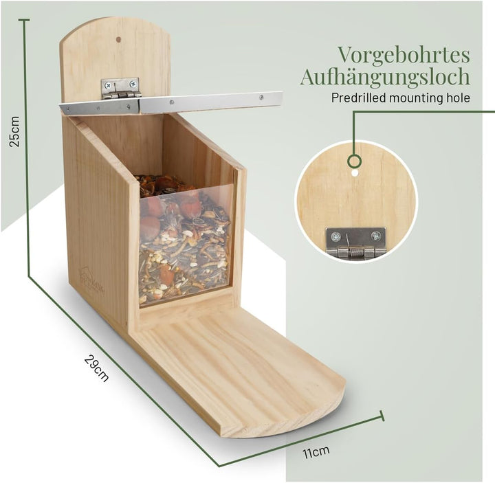 WILDLIFE HOME Eichhörnchen Futterhaus mit Metalldach I Futterstation aus verschraubtem Massiv-Holz I