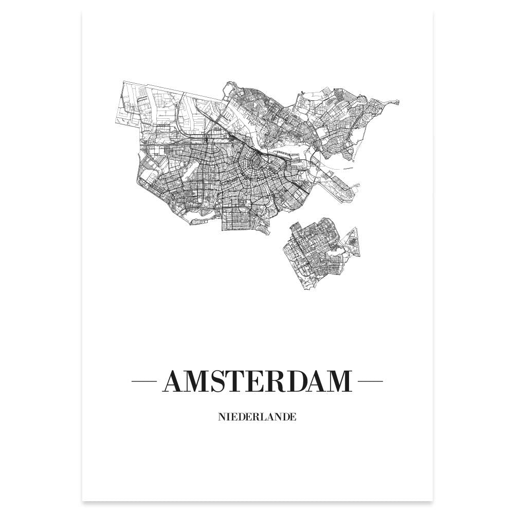 JUNIWORDS Stadtposter, Amsterdam, Wähle eine Grösse, 40 x 60 cm, Poster, Schrift A, Weiss 40 x 60 cm