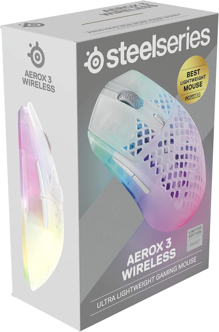 SteelSeries Aerox 3 Wireless Ghost - 2022 - Superleichte Gaming-Maus - 68g Gewicht und wasserabweise