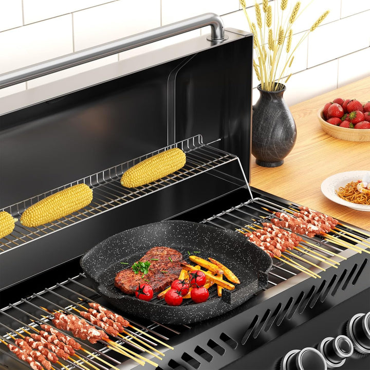 Grillpfanne Induktion gerillt, 24 x 24 cm steinbeschichtet Antihaft-Pfanne Feuerpfanne, Pfanne Induk
