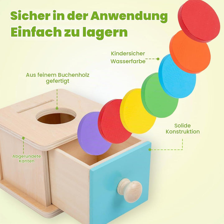 Adena Montessori Spielzeug ab 6 Monate – 2-in-1 Holz Münzbox &amp; Ballbox für Babys – Lernspielzeug zur