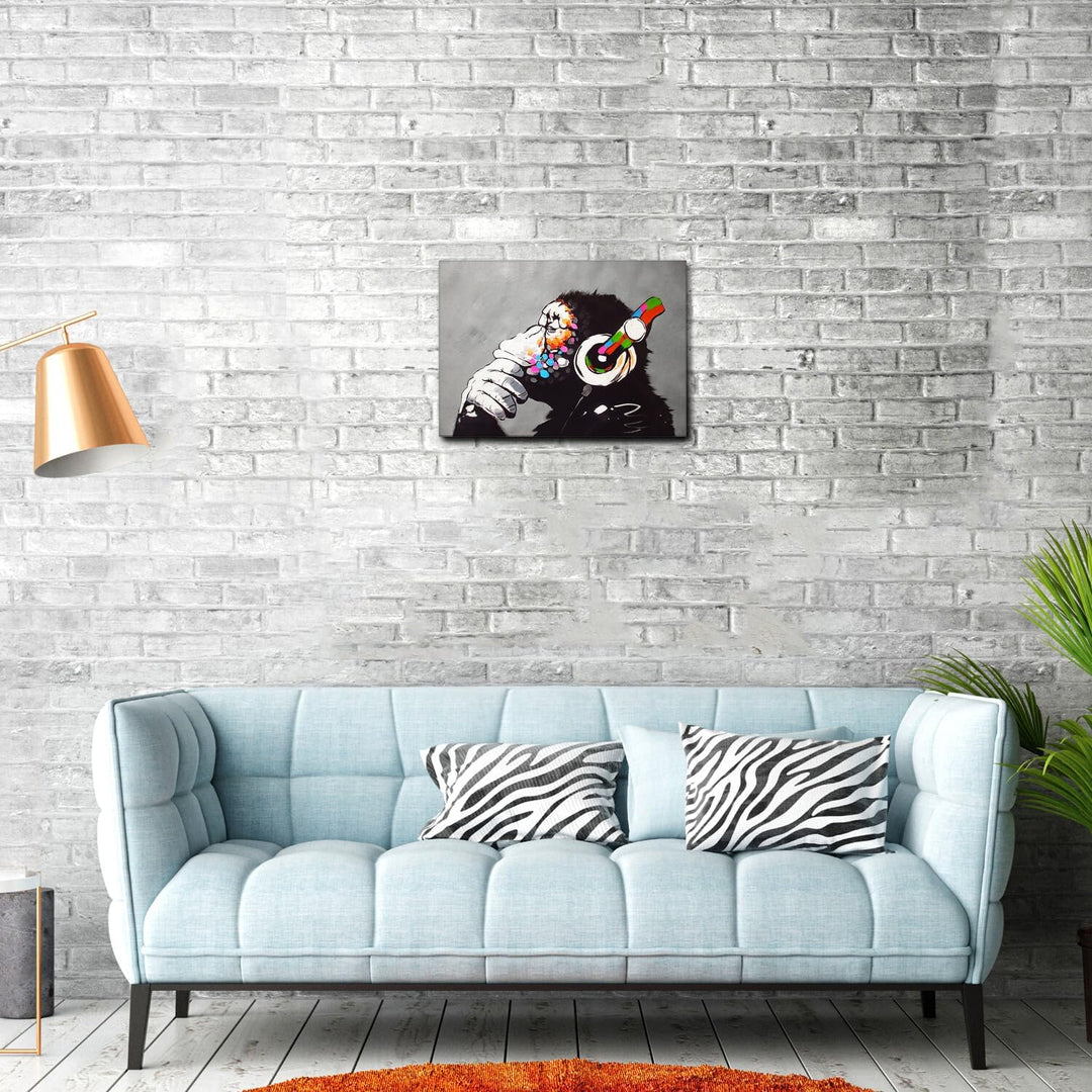 Giallobus - Gemälde - Banksy - DJ Affe - Premium Loom Canvas mit hoher Dicke - 50x35 - Bereit zum Au