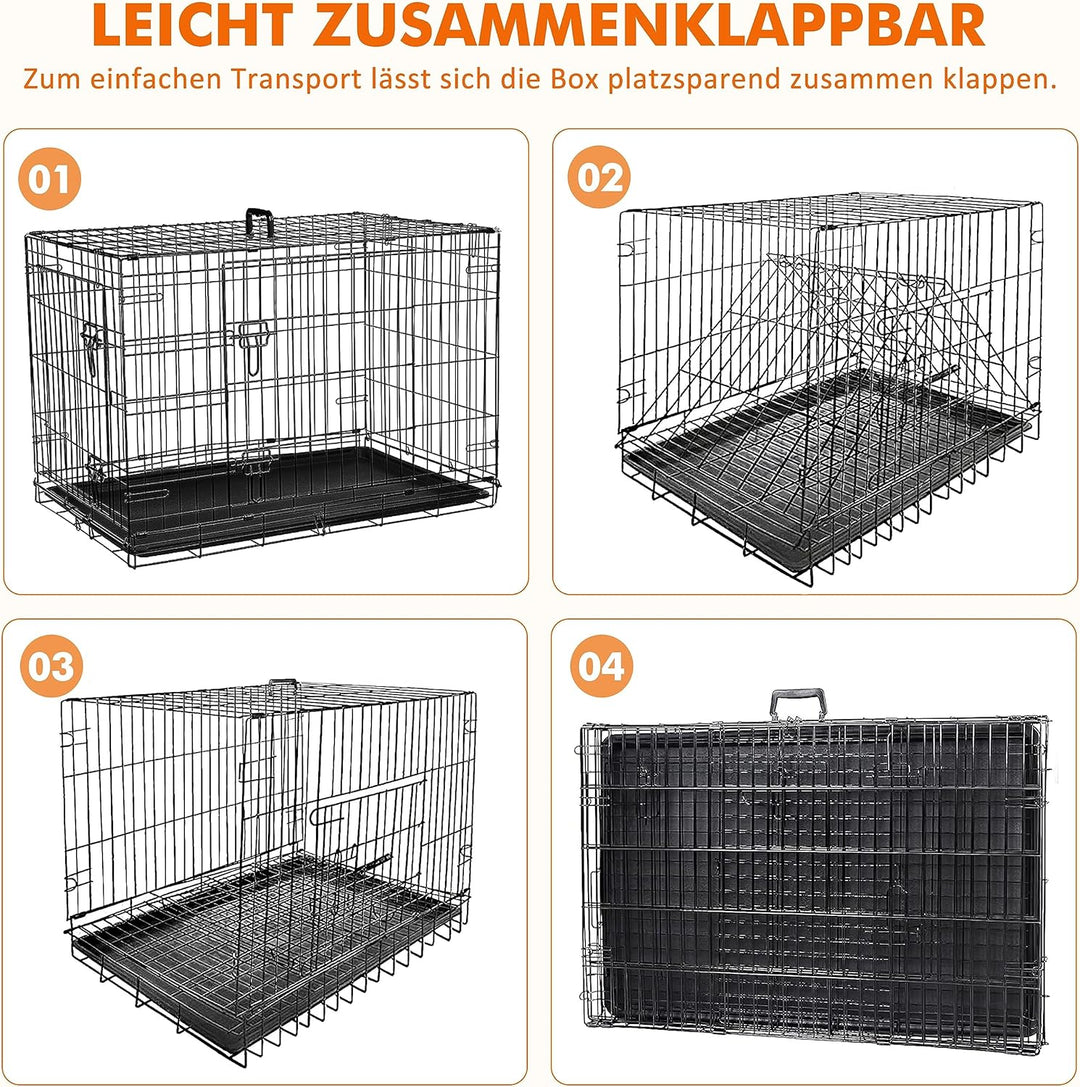 Ribelli Hundetransportbox – pulverbeschichtet und zusammenklappbar – Hundekäfig aus Metall in 2 Grös