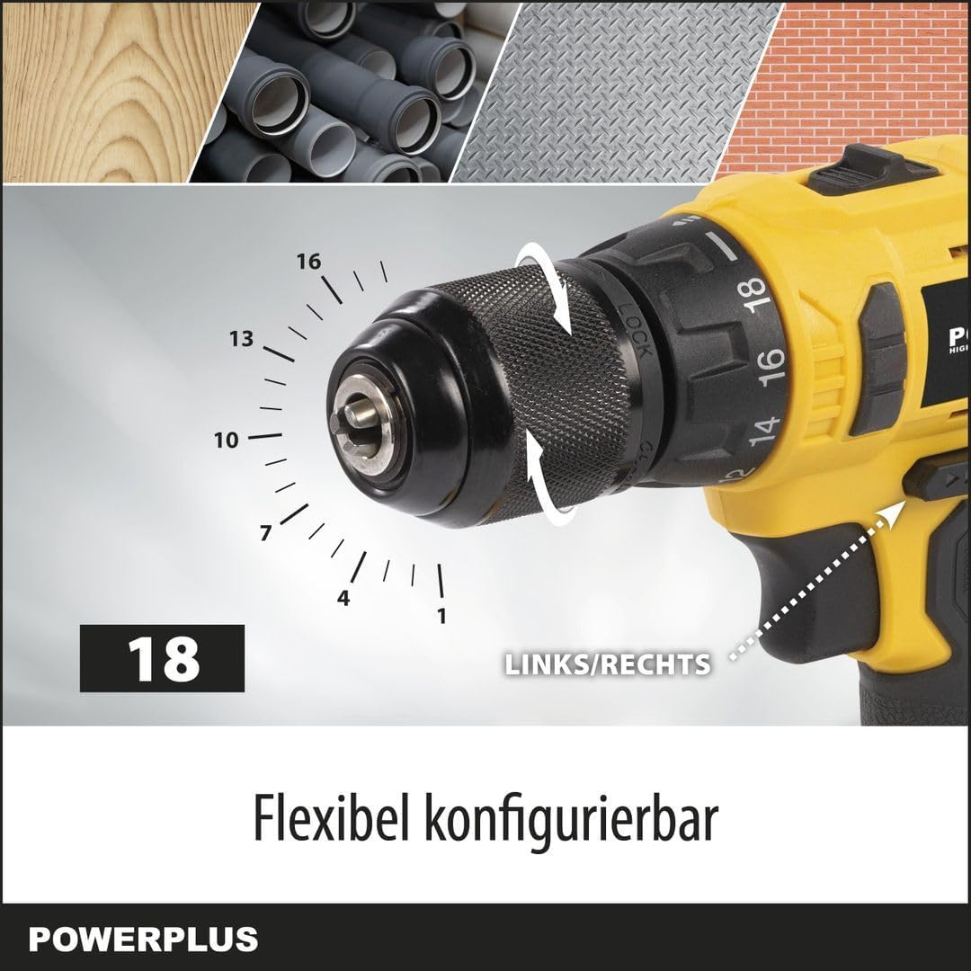 Powerplus Akku Schrauber & Bohrer POWX00435 - Akku-Schraubendreher und Akkubohrer, 20 V, inkl. 2 x 1