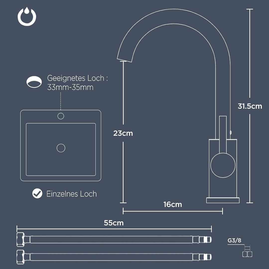 FORIOUS Wasserhahn Küche, Mischbatterie Küche, Küchenarmatur mit 360°Drehbar, Spülenarmatur mit Einh